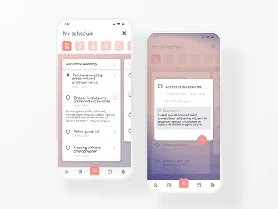 Schedule app appointment calendar checkbox dailyinspiration dailyui dailyui071 dates gradient mobile navigation bar schedule text ui webdesign