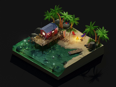 3D Scene 3d 3danimation 3dscene animation beach chill design isometric water wateranimation