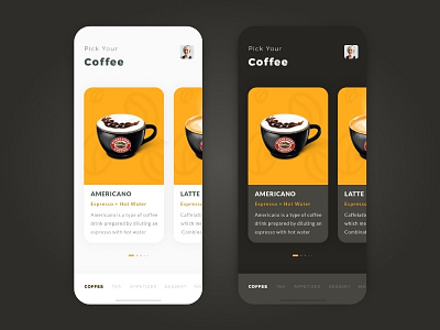 Coffeeshop carousel clean coffee coffee shop coffeeshop dark dark theme ios iphone light light theme