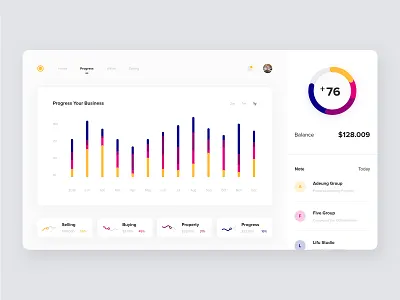 Real Project Business activity application chart clean dashboard list minimalist modern progress real project ui web