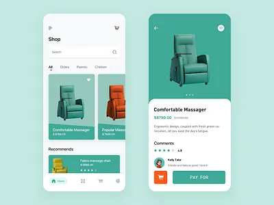 按摩仪购买商城 app ui 应用 按摩仪 清新 电商 简约 绿色 购物