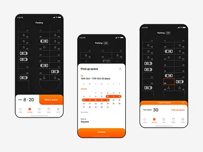 Merixstudio App - Parking space booking booking calendar flat design form graphic design interaction design ios minimal mobile app navigation sketch tabs tool transport user interface ux design