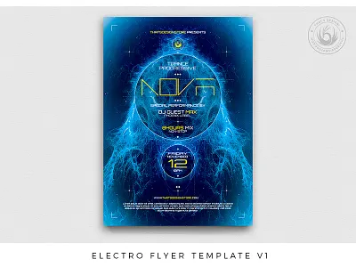 Electro Flyer Template V1 abstract album blue club cover dj electro flyer fractal futuristic party photoshop planet poster psd robot space tech techno template