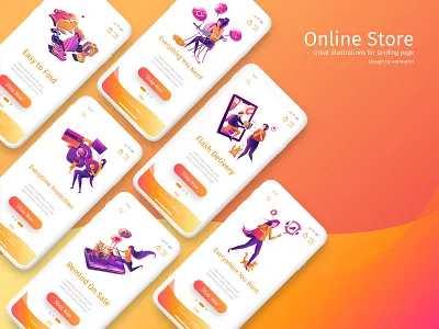 illustration for Online store buy cart commerce concept customer design ecommerce flat illustration internet mobile online payment people phone sale shop shopping store woman