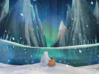 The Long Night animal aurora concept art digital digital art drawing fluorescent glacier glow in the dark ice illustration mountain nature north pole norway polarbear scandinavia snow snowflake winter