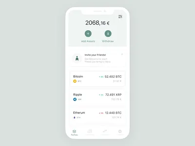 Abra App - Investing Simplified app bitcoin blockchain clean ui crypto crypto wallet investing minimalist money transfer pastel color transaction ui ux wallet