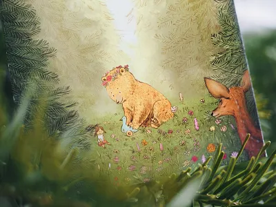 Bonnie - Birth card illustration baby bear birth announcement birth card conifer cub deer fawn illustration pinetree