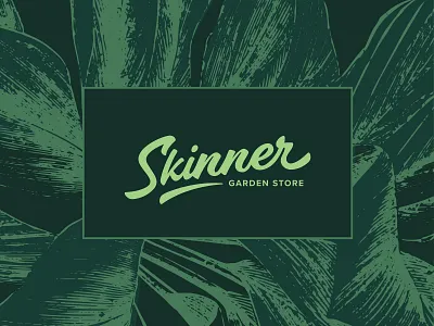 Skinner Garden Store brand brushscript garden green kin leaves logotype plant people plants script skinner store wordmark