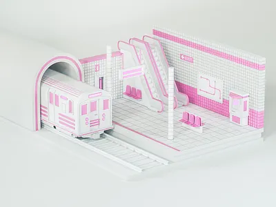 Metro Station (Pink Line) 3d building car cinema 4d design diorama illustration metro octane pink sign stairs subway tiles transport underground
