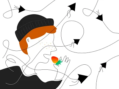 5-minute illustration character color figma food girl illustration kite red strawberry vector