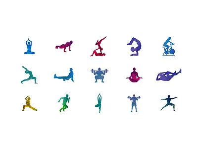 Fitness & Yoga Icons branding color exercise fitness icons silhouette symbols ui yoga