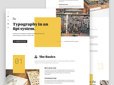 8pt Grid Experimentation black lines grid history icons landing page material design page concept roboto roboto condensed roboto mono square streamline streamline icons type typography ui unsplash utopia website yellow