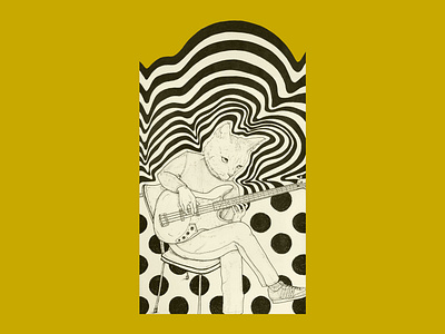 Cool Cat anthropomorphic bass guitar black and white cats character design character development color design graphic design hand drawn illustration musician pattern pen photoshop polka dots psychedelic