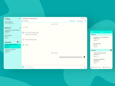 Clicky Web and Mobile UI anonymous chat clicky clique college conversation lecture mobile ui professor school student teacher university web ui