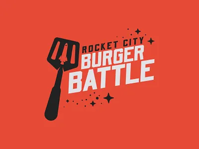 Rocket City Burger Battle - Official Logo alabama branding burger constellation design food huntsville icon illustration logo lunar landing minimal negative space rocket rocket city space spatula stars travel vector