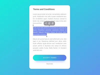 Terms and condition mobile ui reader