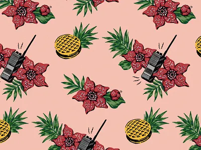 Stanger Things Hawaiian Fan Print (Pink) 60s 70s 80s graphic illustration retro stoner stranger things strangerthings surf vintage