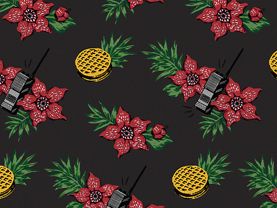 Stanger Things Hawaiian Fan Print (Black) 60s 70s 80s illustration retro stoner stranger things strangerthings surf vintage