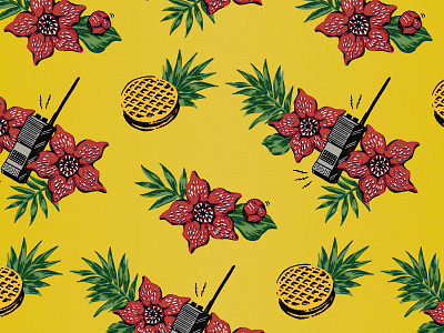 Stanger Things Hawaiian Fan Print (Yellow) 60s 70s 80s illustration retro stoner stranger things strangerthings surf vintage