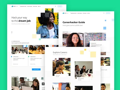CareerHacker Website article blog career grid job job listing landing newsfeed squares students university website
