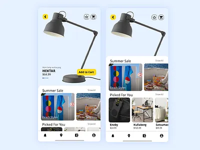 Ikea Hektar Lamp UI app blues dailyui dailyux design digital figma figmadesign flat hektar ikea lamp minimal mobile mobile app design ui ux vector web yellow