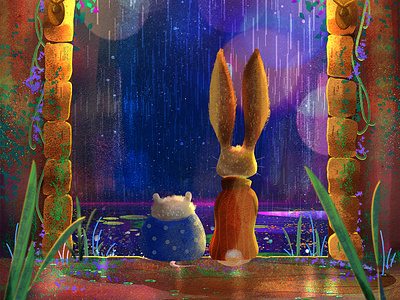 The Long Night animal bunny castle character design childrens book childrens illustration concept art digital digital art drawing fairytale friends hamster illustration night rabbit rain river ruins storm