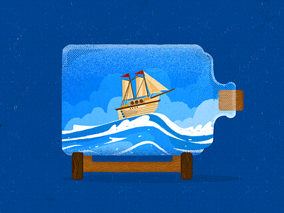 Ship in a Bottle blue boats bottle color dream dribbble illustration sailing ship