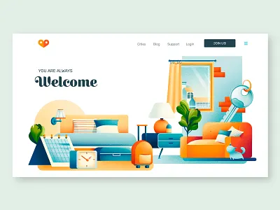 I love guido - tour sharing website bed and breakfast bedroom booking page calendar cat hotel hotel booking illustration ipadpro key procreate sail ho studio sho studio suitcase tour vector web web illustration website