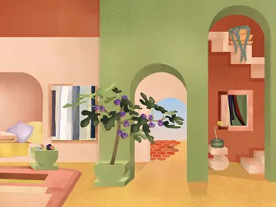 The Villa Tayn colors desert dreamy green illustration interior design interiors memphis pink plant poster