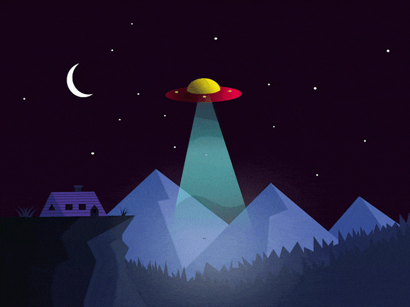 One night animation cow gif illustration night ufo vector