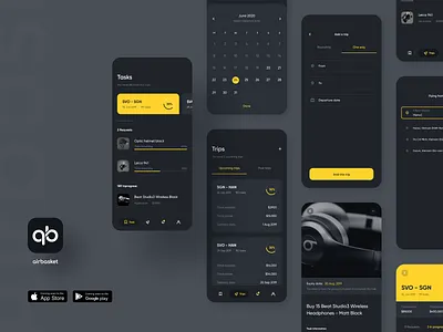 Airbasket App - Dark Mode clean dark dark app elegant minimal mobile simple ui ux