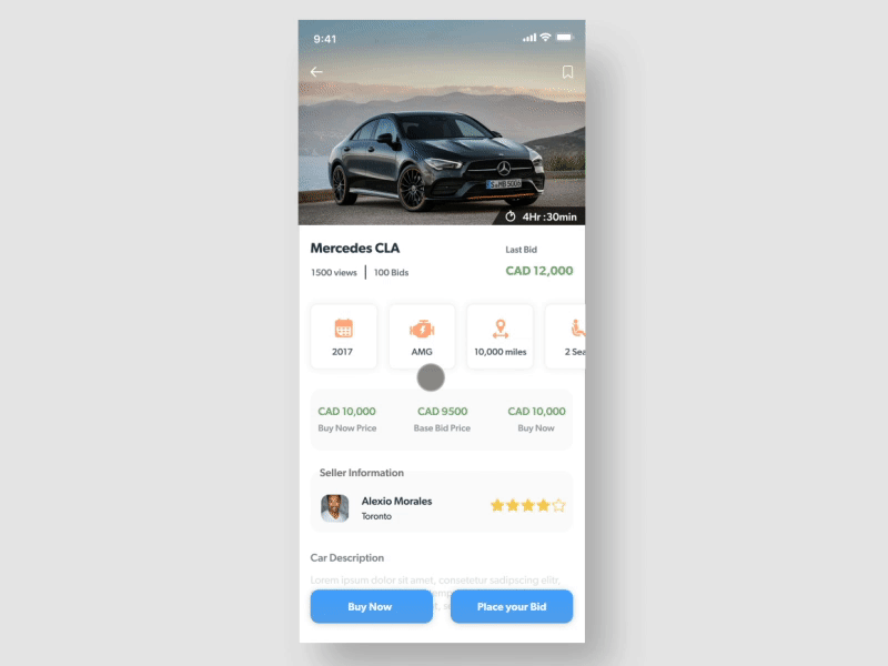 Car Bidding Interaction application car trade cars design mobile ui ux