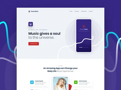 MusicTune App Landing Page agency app app landing banner clean creative curve design gradient heroarea homepage illustration landing landing page shape ui vector web