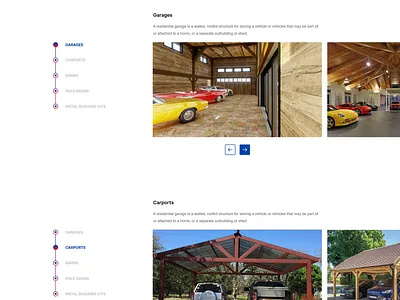 Gallery page tabs buttons gallery navigate navigation sections tabs website home page