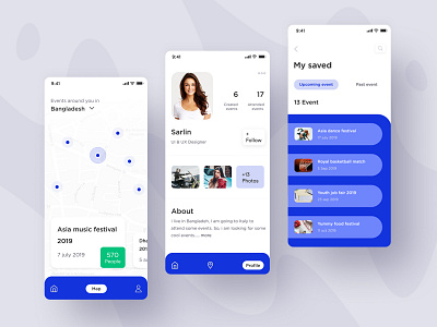 Event Application design event app event map screen event profile screen event saved screen events application events festivel app mobile app mobile app design mobile ui product design uidesign uiux user experience user interface