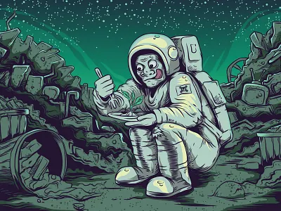 astronout design eating illustration planet printable space t shirt trash vectorart