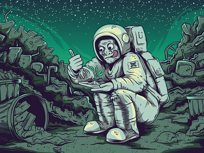 astronout design eating illustration planet printable space t shirt trash vectorart