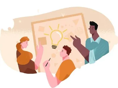 Brainstorm character characters colors design draw face flat flowers girl hair illustration man plants team teamwork vector woman work workspace worktime