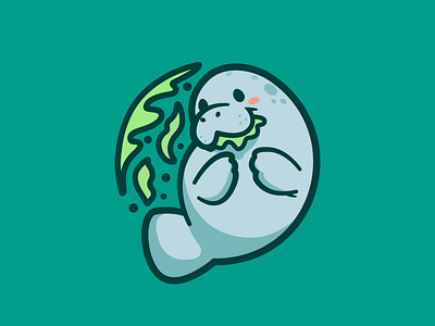 Manatee character cartoon food friendly cute manatee logo identity water happy smile