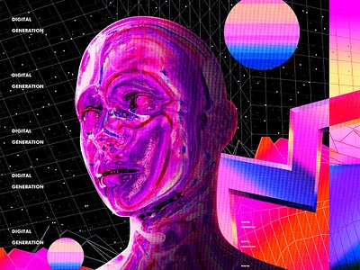 Digital Generation Poster 80s 90s abstract chromatic chrome colorful details digital digital art generation gradient grid klarens modern poster poster a day poster art retro shine vivid