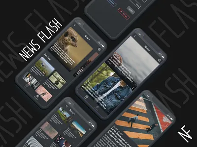 News Flash adobe photoshop adobexd dark theme design graphic design ios logo material design mobile mobile app news app newsfeed ui ui design ux