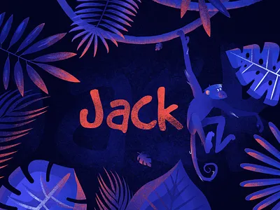 Baby Shower Illustration ape baby baby shower birth birthday card blue dark forest jungle leaves monkey name print red texture