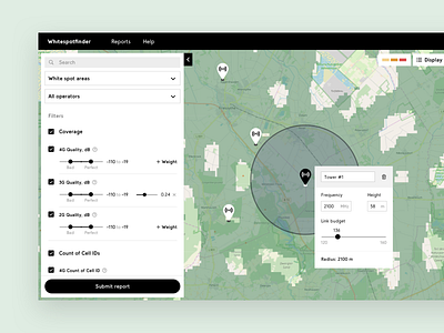 Whitespotfinder cellular data analytic map ui ux web