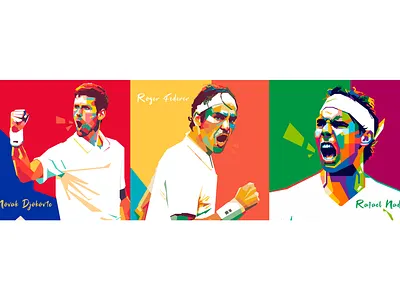 Tennis Stars artwork colorful illustration london open novak djokovic popart rafael nadal roger federer tennis tennis player vector wimbledon wpap