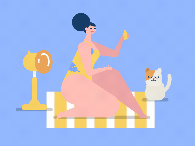 Summer time aftereffects animation artwork cat characer charactedesign design flat gif girl illustration illustrator loop mograph motion motion graphics rig summer summertime vector