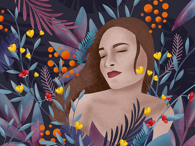 Olga botanical character flowers girl illustration leaves vector