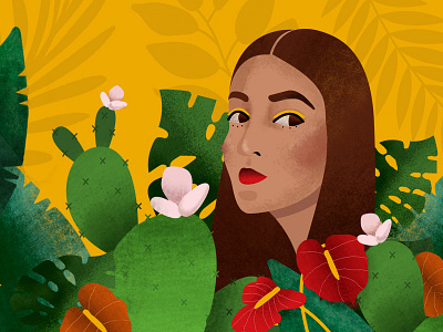 Natali botanical character flowers girl illustration leaves tropics vector