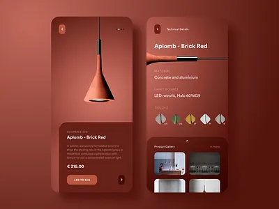 Suspension Aplomb - Brick Red (Product App Concept) app appdesign clean clear design dribbble elegant interface matte minimal product productdesign simple sketch ui uidesign ux