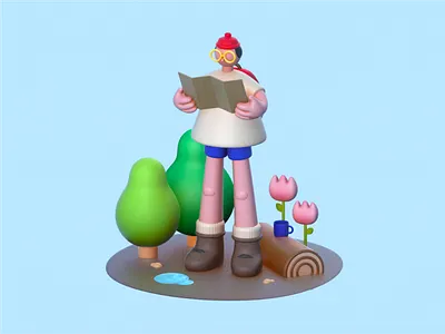 Take a Hike 3d 3d boocamp 3d illustration character design cinema 4d bootcamp cinema 4d lite hiking trees woods