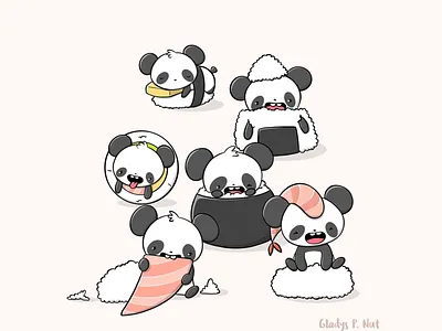 Kawaii Panda Sushi character character design characterdesign cute digital art doodle art doodle characters kawaii kawaii art panda pandas procreate sushi